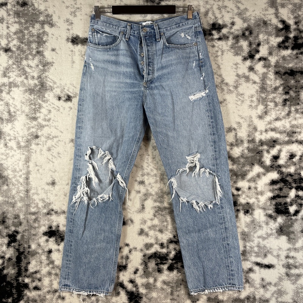 Agolde 90s Distressed Jeans Womens Size 28 Light Wash Raw Hem‎ Loose Fit